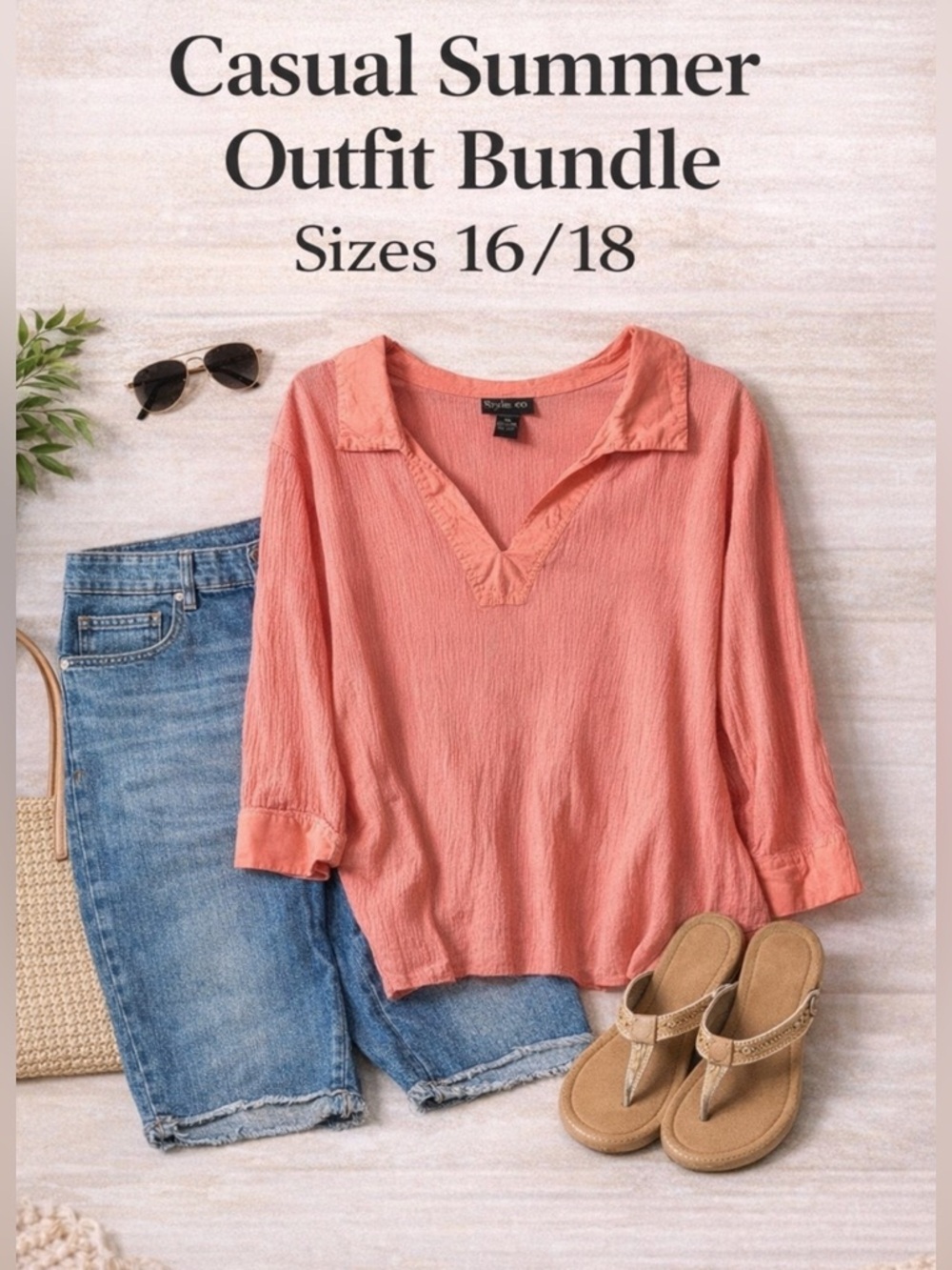 Bundle Curated 2PC Summer Outfit in Soft Coral and Classic Denim